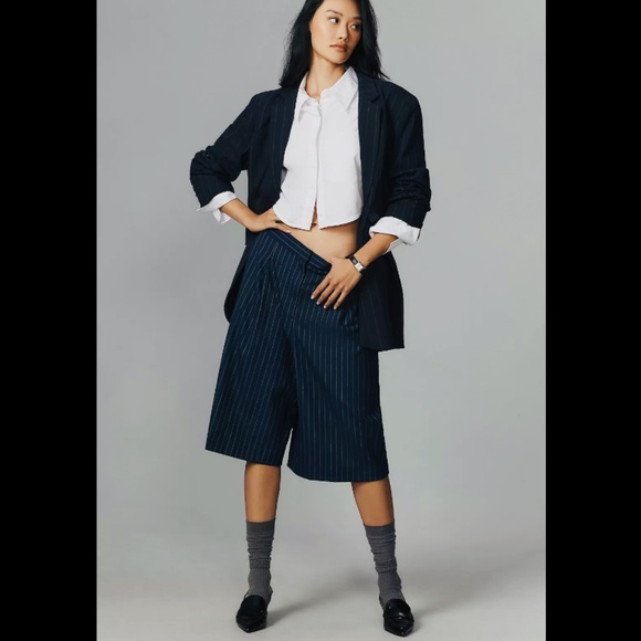 Brand New Anthropologie Menswear-Inspired Pinstriped Wide Leg Culottes - Picture 15 of 16